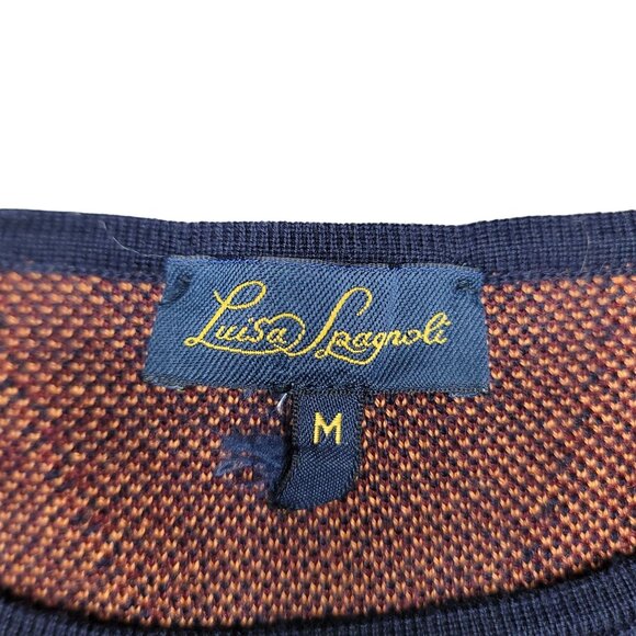 Luisa Spagnoli Pure New Wool Argyle Sweater M Navy/Red/Orange Made In Italy - Picture 4 of 8